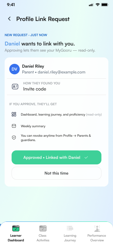 The request approved and linked. Demo data.