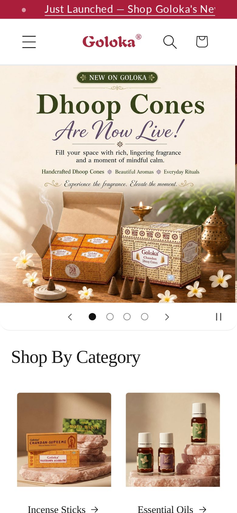 The Goloka storefront home page on a phone.